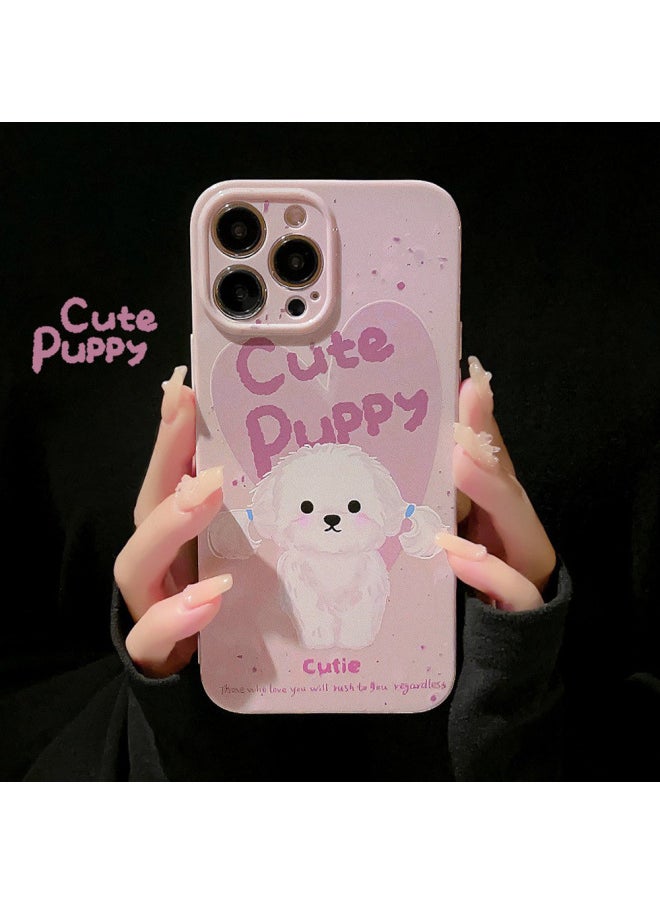 Generic - Doodle Oil Painting Puppy For Iphone14 For Apple Mobile Phone Shell 15ProMax Soft Cute Cartoon 13 Set 16 Applicable Full Package-Color:Honey Powder Working Rabbit-Applicable Model:11 6.1 - Image 1