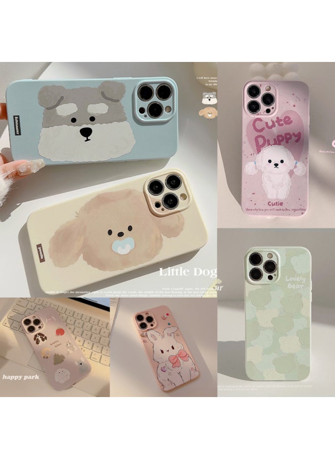 Generic - Doodle Oil Painting Puppy For Iphone14 For Apple Mobile Phone Shell 15ProMax Soft Cute Cartoon 13 Set 16 Applicable Full Package-Color:Honey Powder Working Rabbit-Applicable Model:11 6.1 - Image 1
