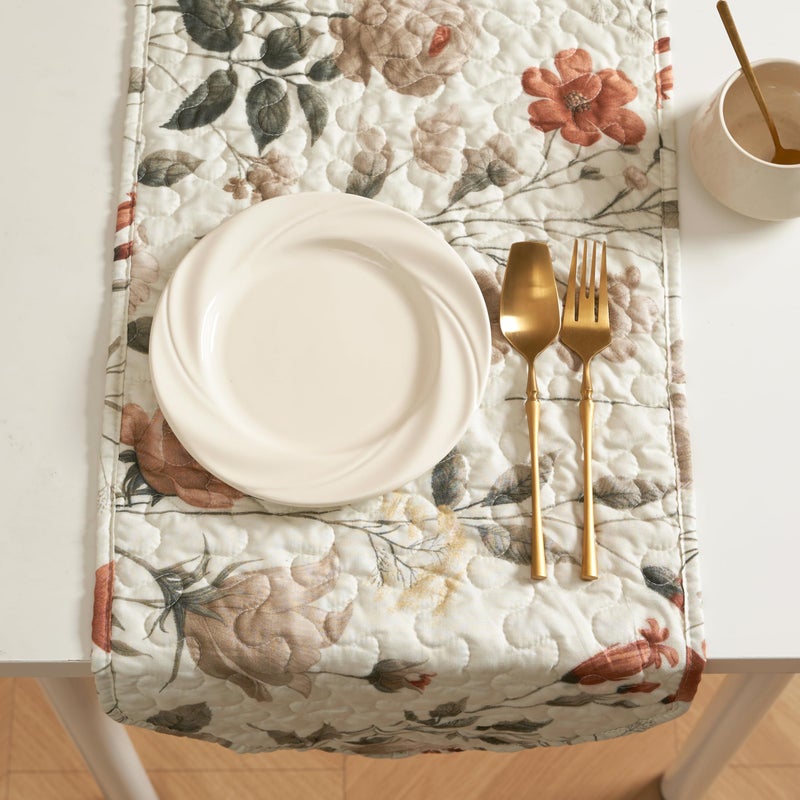 DaDa Bedding Enchanted Meadow Reversible Dinner Table Runner - Floral Elegance in Beige, Rose, and Soft Olive Green, Premium Soft Microfiber Quilted Table Runner (13" x 54") - Image 3