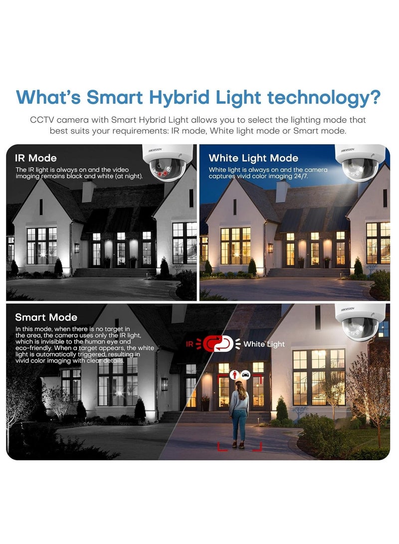 HIKVISION DS-2CD2143G2-LI(S)(2U) 4MP AcuSense Smart Hybrid Light Fixed Dome Camera, 120dB WDR, 30m IR/White Light, Built-in Dual Microphone, 2.8mm/4mm Lens, H.265+ Compression, IP67, IK10, PoE, Motion Detection, Human/Vehicle Classification, Audio, and Video Analytics - Image 2