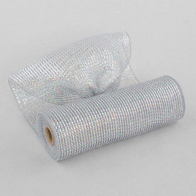 10 Poly Mesh Rolls Deluxe Wide Platinum Silver Foil Solid 10 Inches Wide by 10 Yards Long Poly Mesh Makes Creating Bows Wreaths GarlandGift Wrap Easy