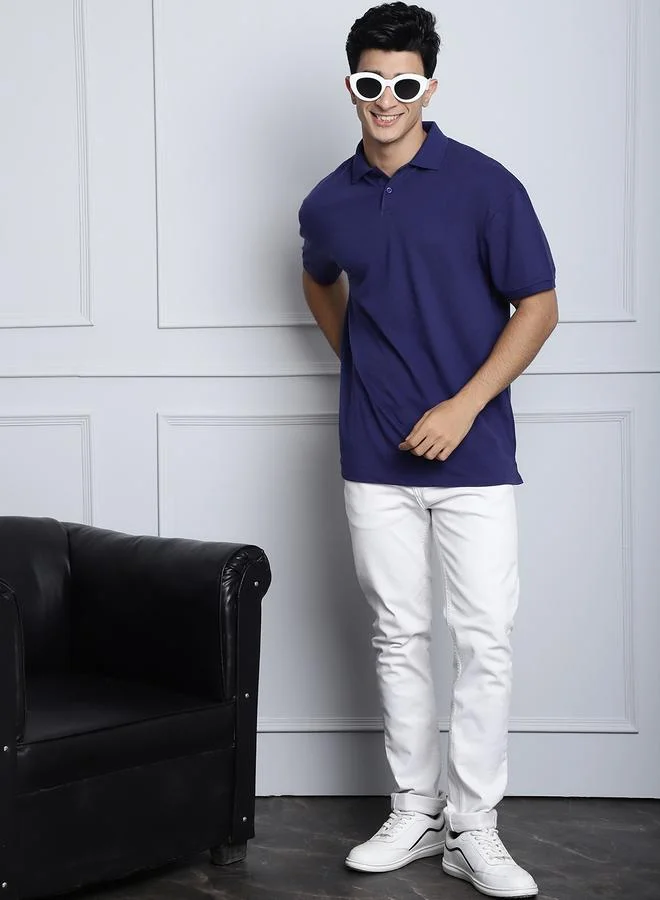 ستايلي Men Navy Blue Oversized Polo T-Shirt By Door74