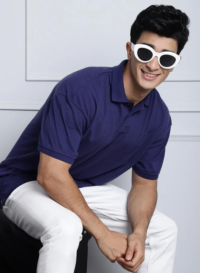ستايلي Men Navy Blue Oversized Polo T-Shirt By Door74
