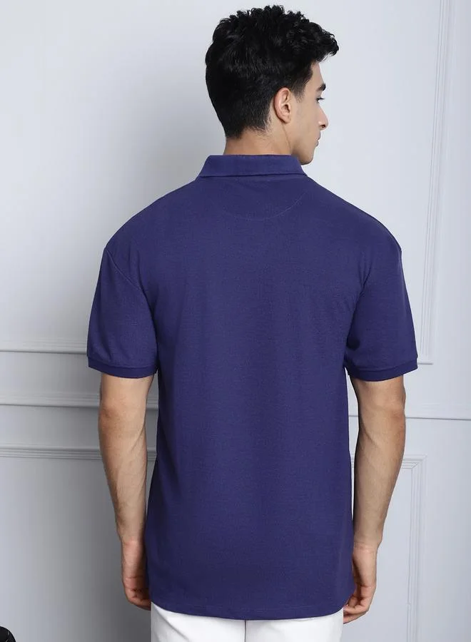Styli Men Navy Blue Oversized Polo T-Shirt By Door74