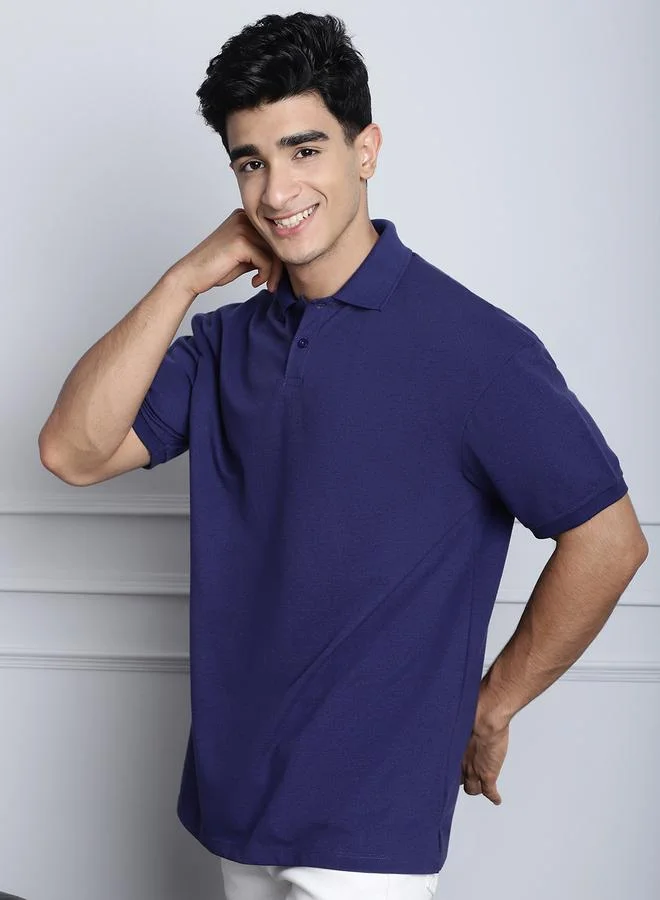 ستايلي Men Navy Blue Oversized Polo T-Shirt By Door74