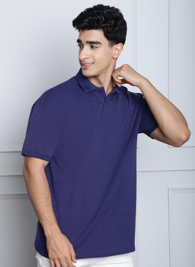 Take Two Men Navy Blue Oversized Polo T-Shirt - Image 4