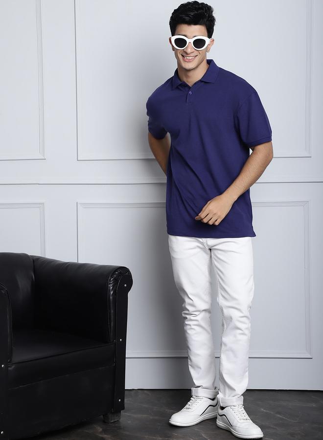Take Two Men Navy Blue Oversized Polo T-Shirt - Image 5