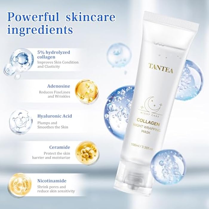 Tantea Collagen Night Wrapping Mask - Hydrating & Firming Overnight Face Mask for Pore Refinement, and Elasticity Boost - Gentle for All Skin Types - 100ml / 3.38fl oz - Image 2