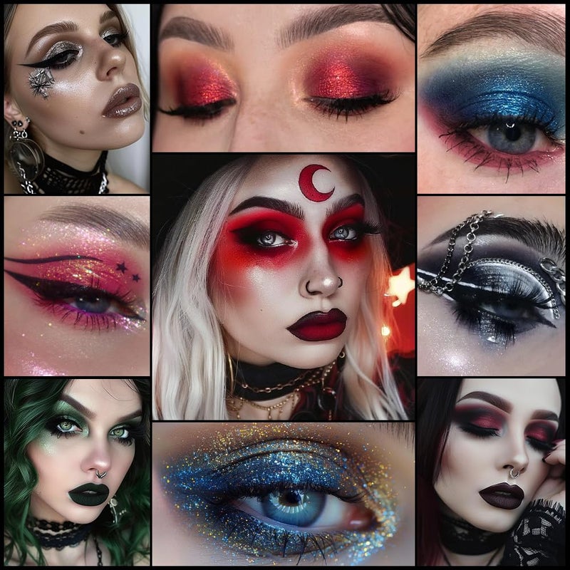 DE'LANCI Red Black Goth Eyeshadow Palette, Red Eyeshadow Goth Makeup Palette, Gray Silver Shimmer Glitter Eye shadow Pallet, Burgundy Eye Shadow for Vampire Clown Halloween Makeup,High Pigment,Vegan - Image 5