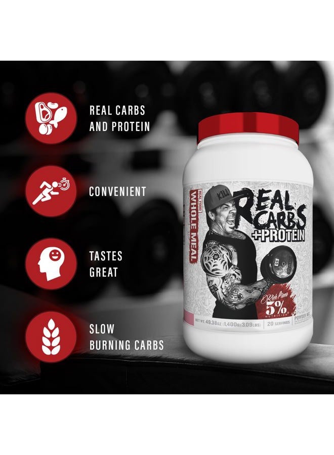 5% Nutrition ريتش بيانا ريال كاربس + بروتين | مسحوق بروتين بديل وجبة زيادة الكتلة النظيف | كربوهيدرات لما قبل التمرين/ما بعد التمرين للتعافي | 3 رطل، 20 حصة (كيك عيد الميلاد + بروتين) - Image 4