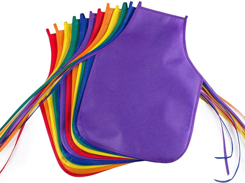 brandless 12 Pieces 6Colors Kids Painting Aprons Children's Fabric Art Smock for Cooking, Baking and Crafts - Image 1