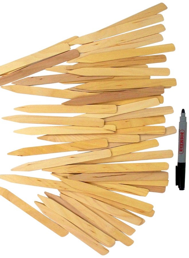 بوسمير مجموعة من 50 ملصقًا خشبيًا للنباتات وقلم تحديد النباتات من جاردن هيلبرز، مقاس 6 بوصات