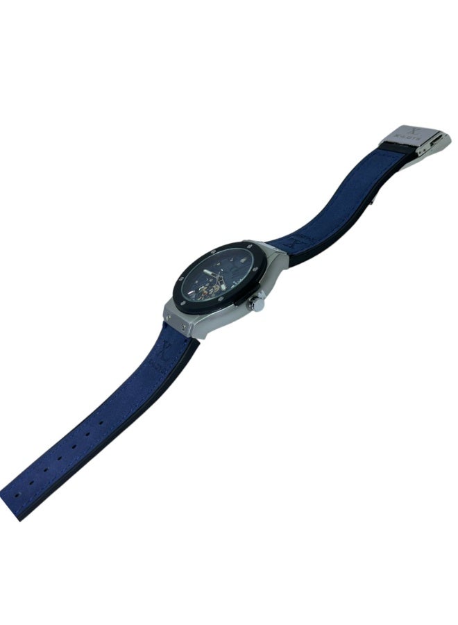 XLOTS IronX Skeleton Men’s Watch XLA21G Blue Dial Leather Strap Stainless Steel Case Luxury Analog Quartz Wristwatch - Image 5