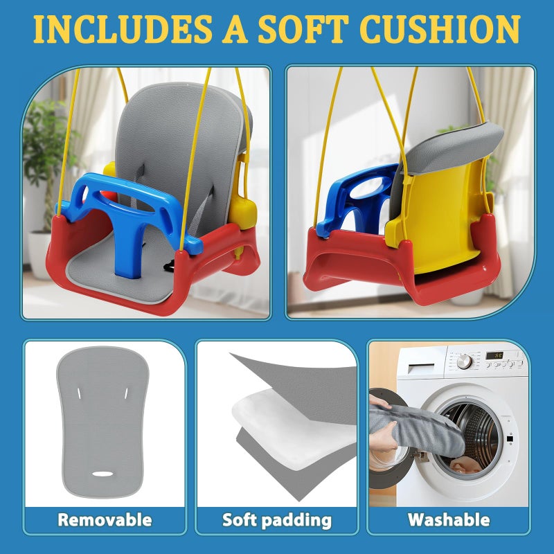 JWPEHOE Toddler Swing with Soft Cushion, Foldable Indoor & Outdoor Baby Swing, Easy to Install & Store for Backyard Play (Blue) - Image 2