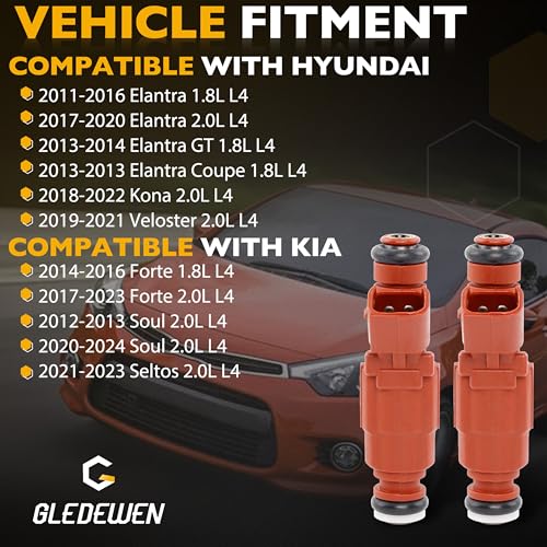 Gledewen 353102E000 Fuel Injector 18L 20L Compatible with 20112022 Hyundai Elantra Kona Veloster 20122024 Kia Soul Forte Seltos Replace 84212375 FJ1182 1581531 4Pcs 12 Holes - Image 3