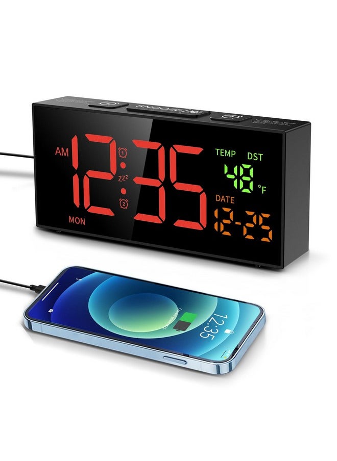 Netzu Alarm Clocks For Bedrooms, Digital Alarm Clock With Date Temperature And Weekday, Manual Dst, Snooze, 2 Alarms, 4 Volumes Bedside Desk Clock For Living Room Home  - Image 1