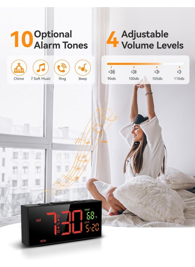 Netzu Alarm Clocks For Bedrooms, Digital Alarm Clock With Date Temperature And Weekday, Manual Dst, Snooze, 2 Alarms, 4 Volumes Bedside Desk Clock For Living Room Home  - Image 2