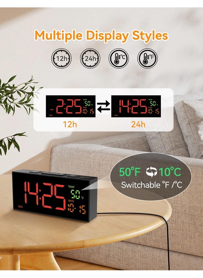 Netzu Alarm Clocks For Bedrooms, Digital Alarm Clock With Date Temperature And Weekday, Manual Dst, Snooze, 2 Alarms, 4 Volumes Bedside Desk Clock For Living Room Home  - Image 5