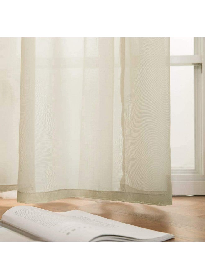 MIULEE 2 Panels Farmhouse Solid Color Beige Sheer Curtains Elegant Grommet Window Voile Panels/Drapes/Treatment for Bedroom Living Room (54X84 Inch) - Image 3