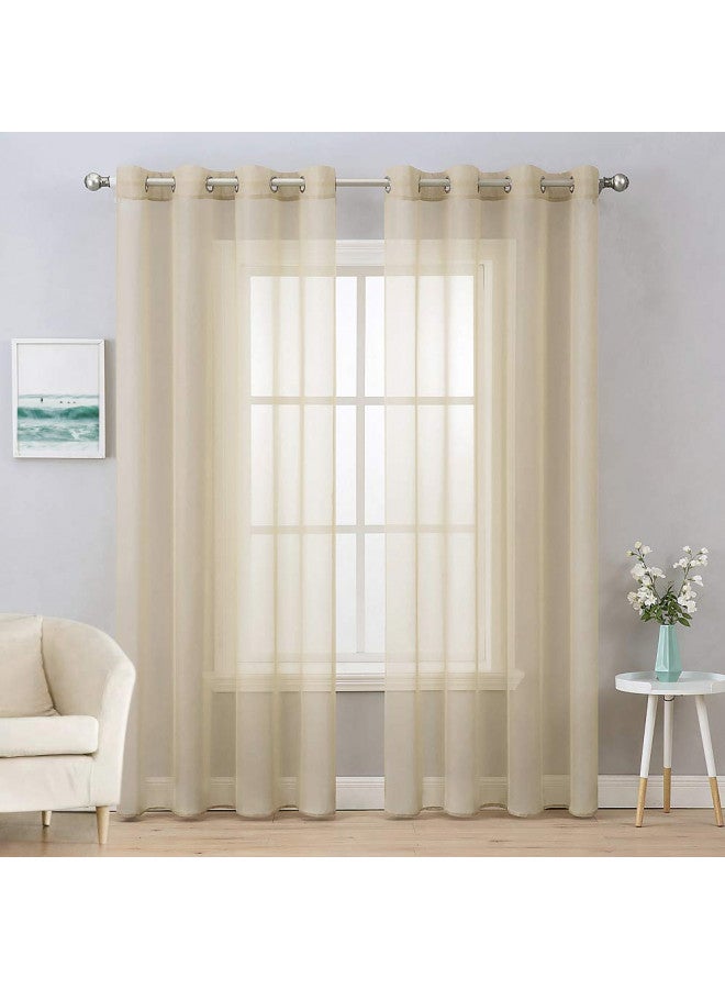 MIULEE 2 Panels Farmhouse Solid Color Beige Sheer Curtains Elegant Grommet Window Voile Panels/Drapes/Treatment for Bedroom Living Room (54X84 Inch) - Image 1