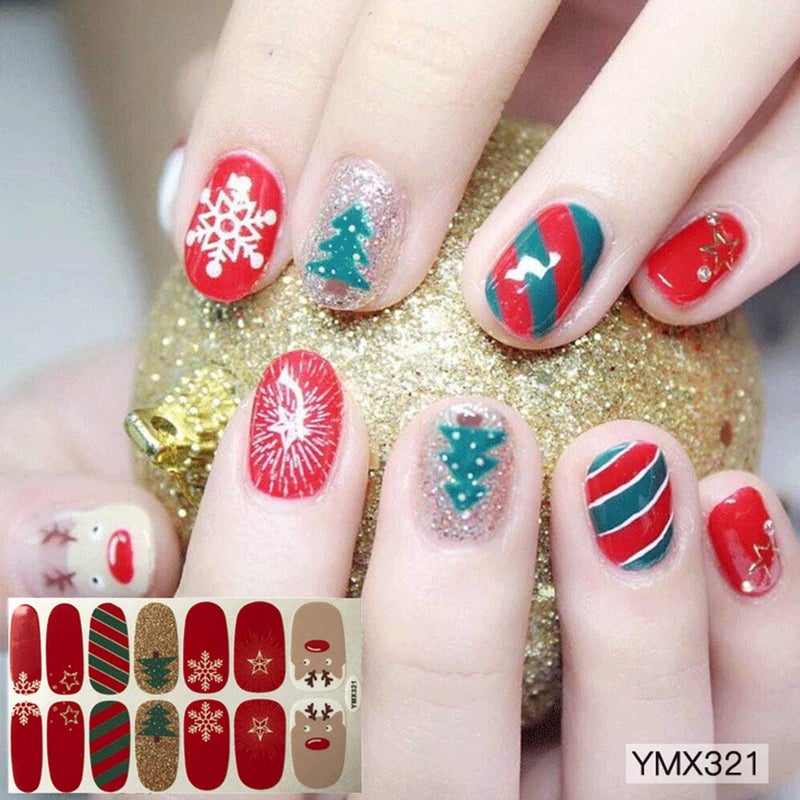 EBANKU Christmas Full Nail Stickers, 8 Sheets Art Polish Stickers Wrap Adhesive Decals With 1 Piece Nail Buffers Files - Image 2