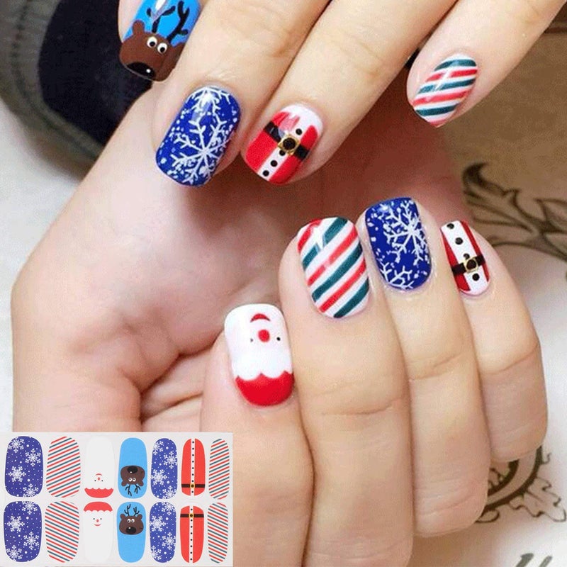 EBANKU Christmas Full Nail Stickers, 8 Sheets Art Polish Stickers Wrap Adhesive Decals With 1 Piece Nail Buffers Files - Image 3