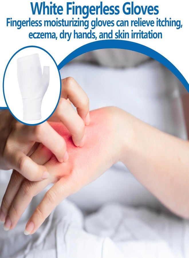JDVBDNK 6 Pairs Fingerless Eczema Gloves Moisturizing Gloves for Adults Fingerless Cotton Gloves Washable and Reusable Eczema Sleeves Cotton Gloves Overnight Dry Hands for Adults Eczema (White) - Image 4