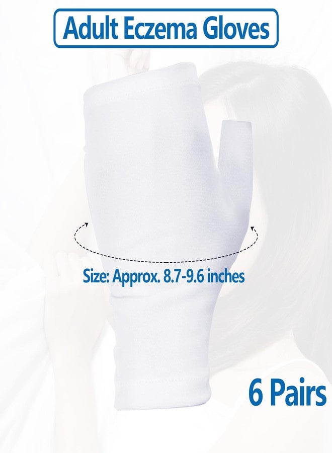 JDVBDNK 6 Pairs Fingerless Eczema Gloves Moisturizing Gloves for Adults Fingerless Cotton Gloves Washable and Reusable Eczema Sleeves Cotton Gloves Overnight Dry Hands for Adults Eczema (White) - Image 2
