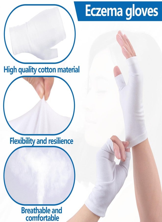 JDVBDNK 6 Pairs Fingerless Eczema Gloves Moisturizing Gloves for Adults Fingerless Cotton Gloves Washable and Reusable Eczema Sleeves Cotton Gloves Overnight Dry Hands for Adults Eczema (White) - Image 3