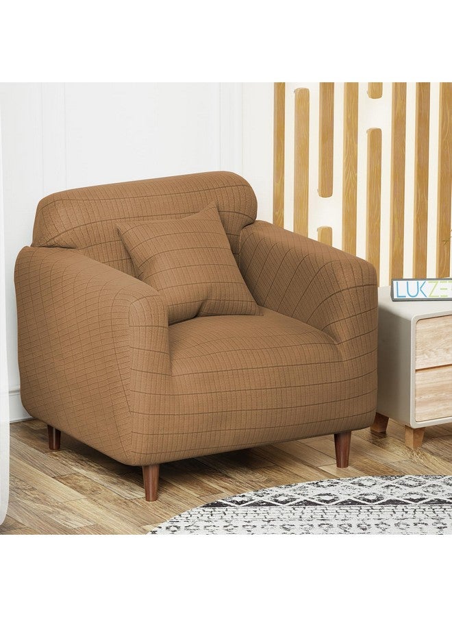 Lukzer Universal Single Seater Sofa Cover 280 GSM Soft Touching Slipcover for Couch Protection with 1 Cushion Cover (Textured Dark Beige Box Pattern/90-140cm/Jacquard Fabric) SC-057-01 - Image 1