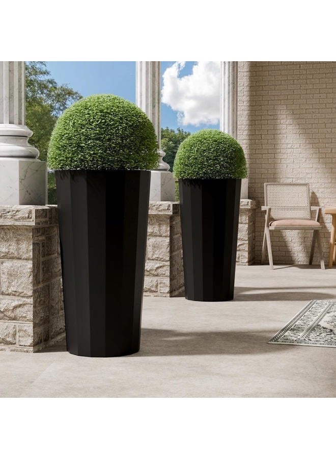 Trygoal 23.6" Tall Planters for Outdoor Plants, Large Outdoor Planters for Porch Decor with Drainage Hole, Wide Stripe Design Flower Pots Fits Indoor Plants Patio/Garden, Plastic Black (2 Pack) - Image 1