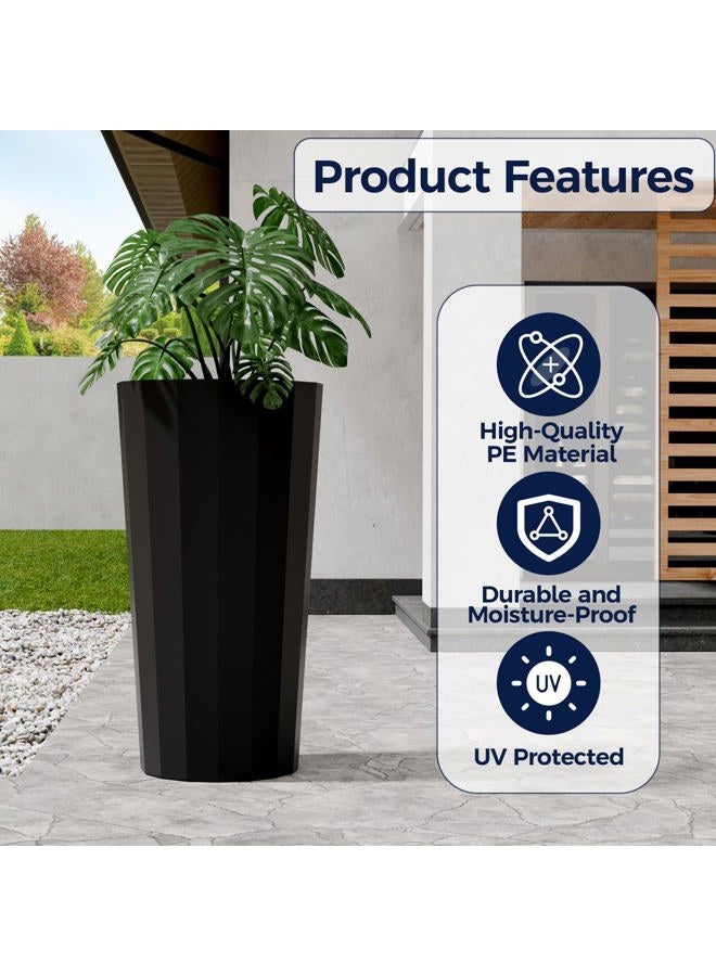 Trygoal 23.6" Tall Planters for Outdoor Plants, Large Outdoor Planters for Porch Decor with Drainage Hole, Wide Stripe Design Flower Pots Fits Indoor Plants Patio/Garden, Plastic Black (2 Pack) - Image 4