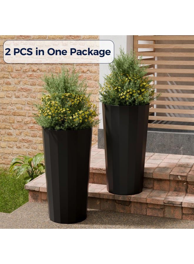 Trygoal 23.6" Tall Planters for Outdoor Plants, Large Outdoor Planters for Porch Decor with Drainage Hole, Wide Stripe Design Flower Pots Fits Indoor Plants Patio/Garden, Plastic Black (2 Pack) - Image 5