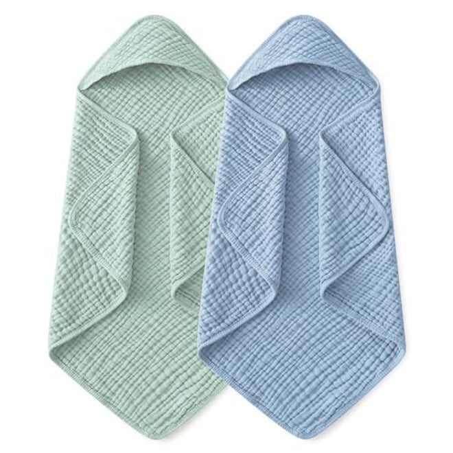 Yoofoss Hooded Baby Bath Towels 2 Pack - 100% Muslin Organic Cotton, Soft & Absorbent for Newborn, Babies, Toddlers, 32x32 Inch, Beige & Coffee