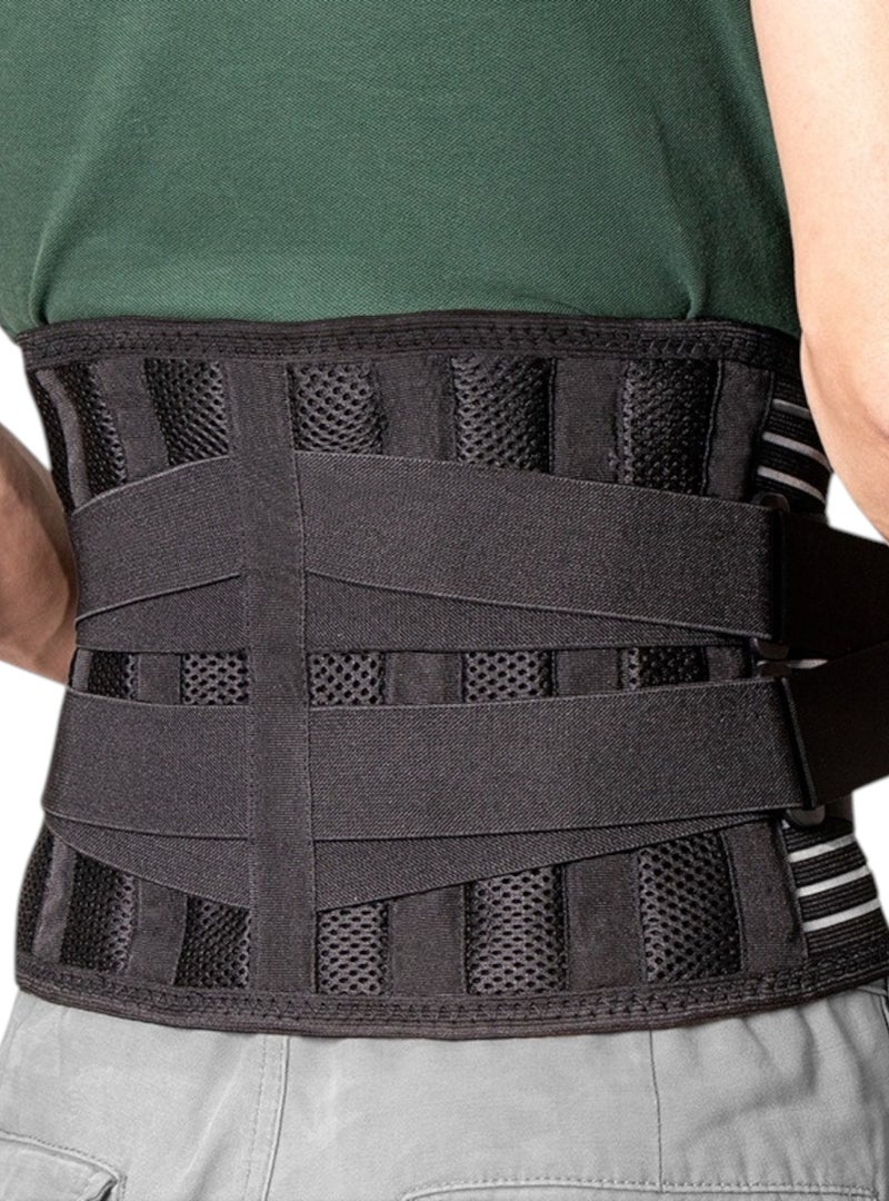 Steel Plate Back Support Belt - Lumbar Brace with Spring Stays - Breathable - Size S - Black