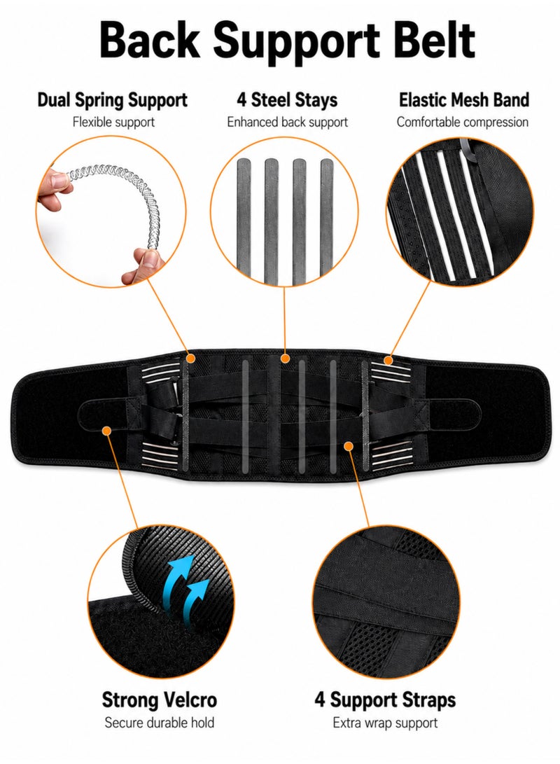 HASTE Steel Plate Back Support Belt - Lumbar Brace with Spring Stays - Breathable - Size S - Black - Image 3