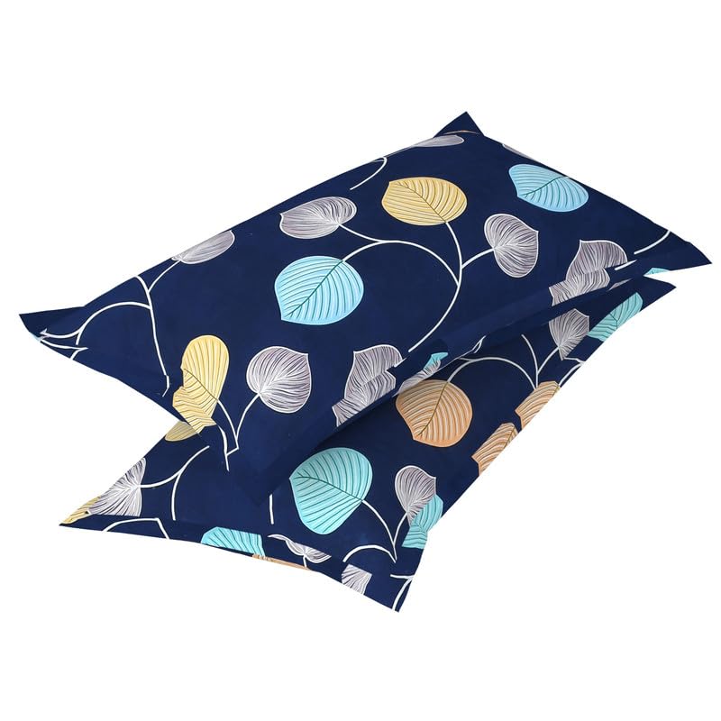 VAS COLLECTIONS 10 Pcs Cotton Floral Pillow Cover Set (5 Pairs) | 180 TC Supersoft Brushed Microfiber - Breathable & Wrinkle Free - 10 Pcs Set | Dark Blue - Image 2