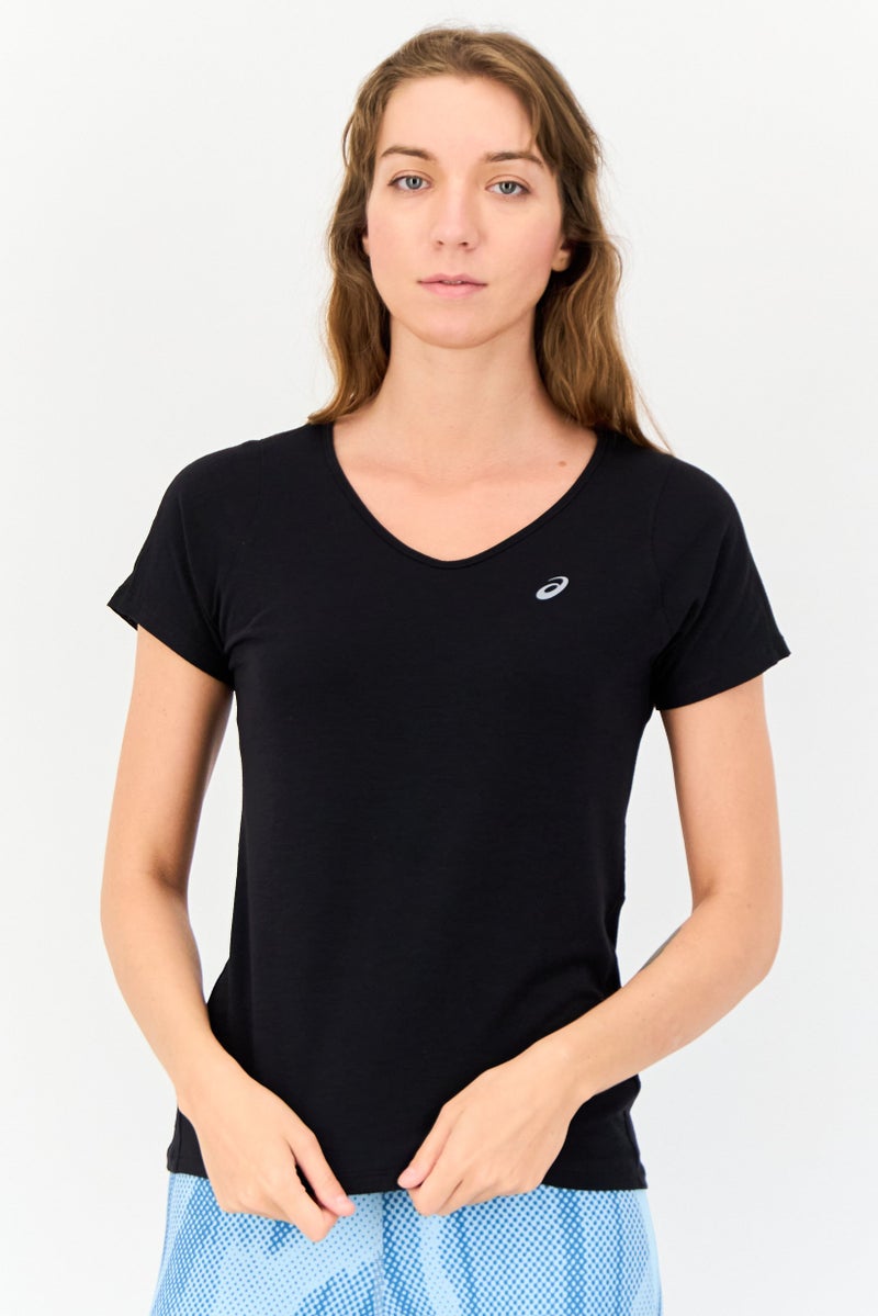 asics Women Slim Fit Short Sleeves Running T-shirt, Black - Image 1