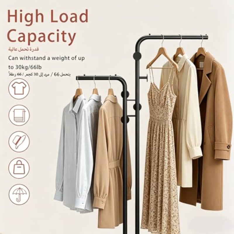 Double-pole Coat Rack Freestanding, Metal Clothing Rack with 5 Hooks and Marble Base, Modern Coat Hanger Stand for Entryway, Living Room, Bedroom Gold - Image 4