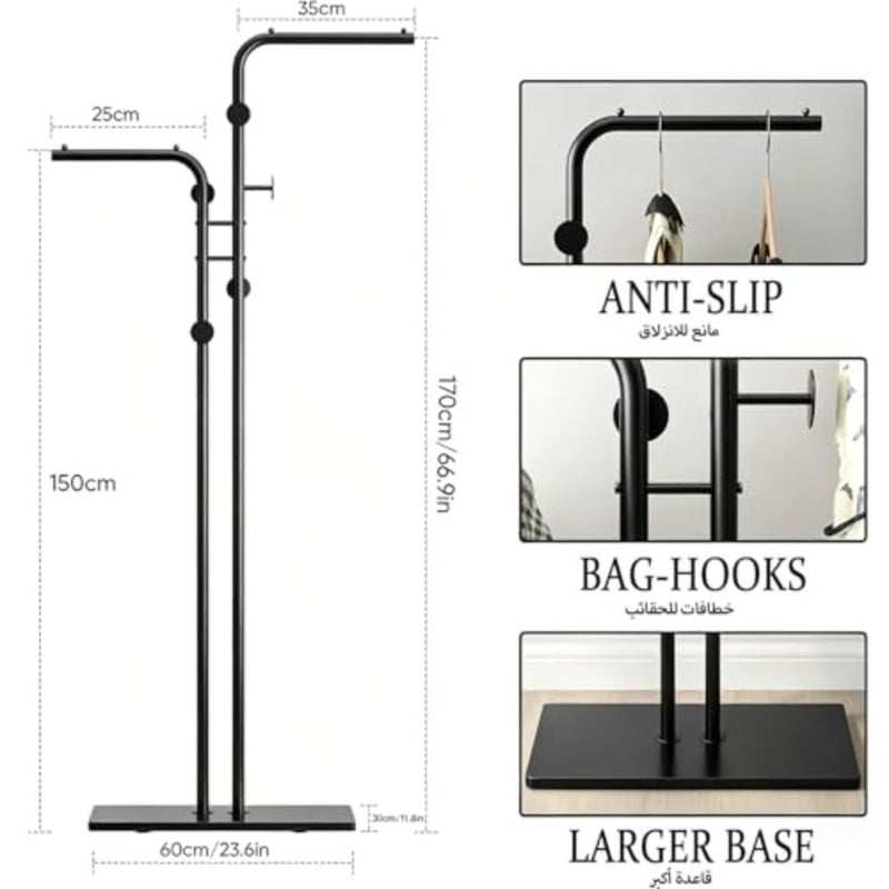Double-pole Coat Rack Freestanding, Metal Clothing Rack with 5 Hooks and Marble Base, Modern Coat Hanger Stand for Entryway, Living Room, Bedroom Gold - Image 2