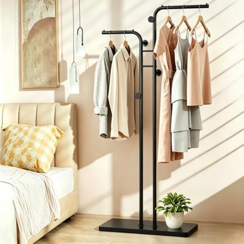 Double-pole Coat Rack Freestanding, Metal Clothing Rack with 5 Hooks and Marble Base, Modern Coat Hanger Stand for Entryway, Living Room, Bedroom Gold - Image 3