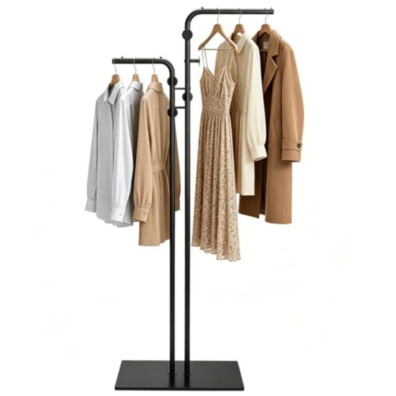Double-pole Coat Rack Freestanding, Metal Clothing Rack with 5 Hooks and Marble Base, Modern Coat Hanger Stand for Entryway, Living Room, Bedroom Gold - Image 1