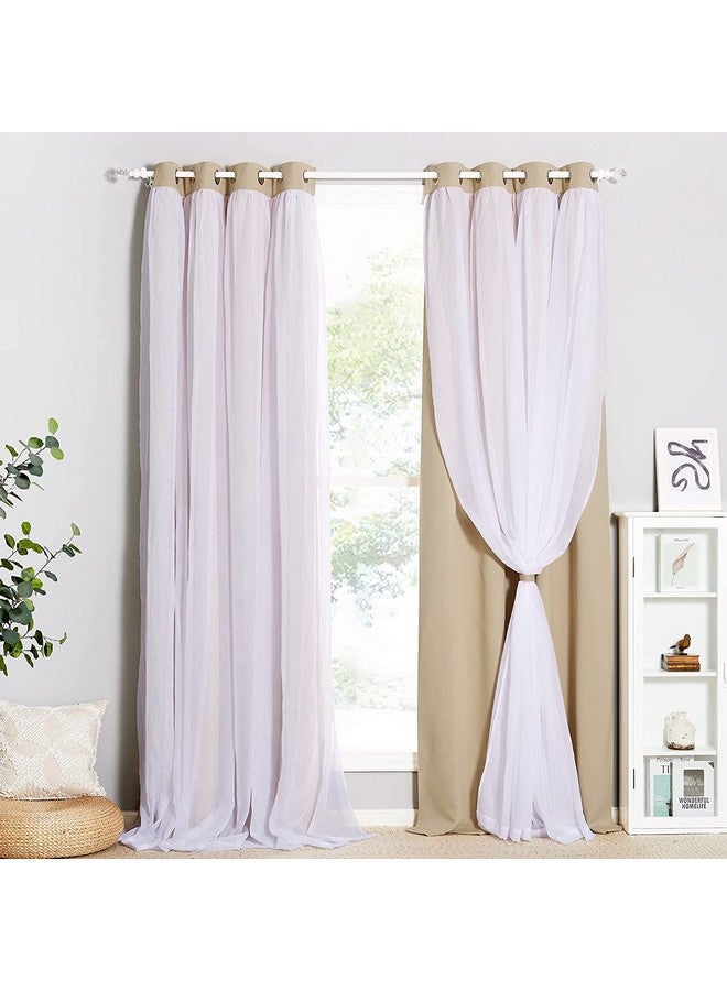 BFAM Sheer Solid Curtains Blackout - Heavy-Duty Light Block Curtain Panels Pair with Grommet Top for Bedroom, Set of 2 (Beige, 7 Ft) - Image 2