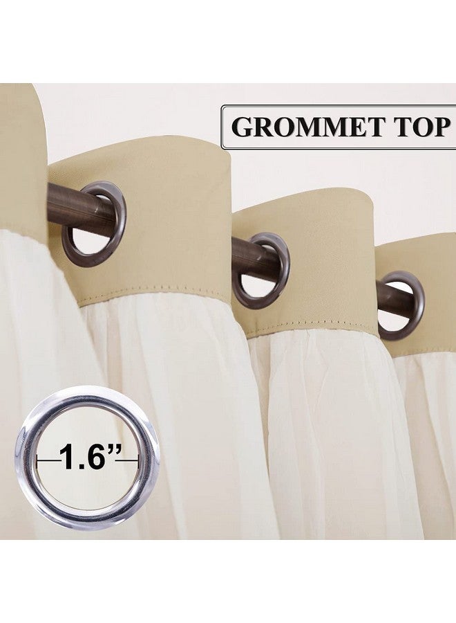 BFAM Sheer Solid Curtains Blackout - Heavy-Duty Light Block Curtain Panels Pair with Grommet Top for Bedroom, Set of 2 (Beige, 7 Ft) - Image 3