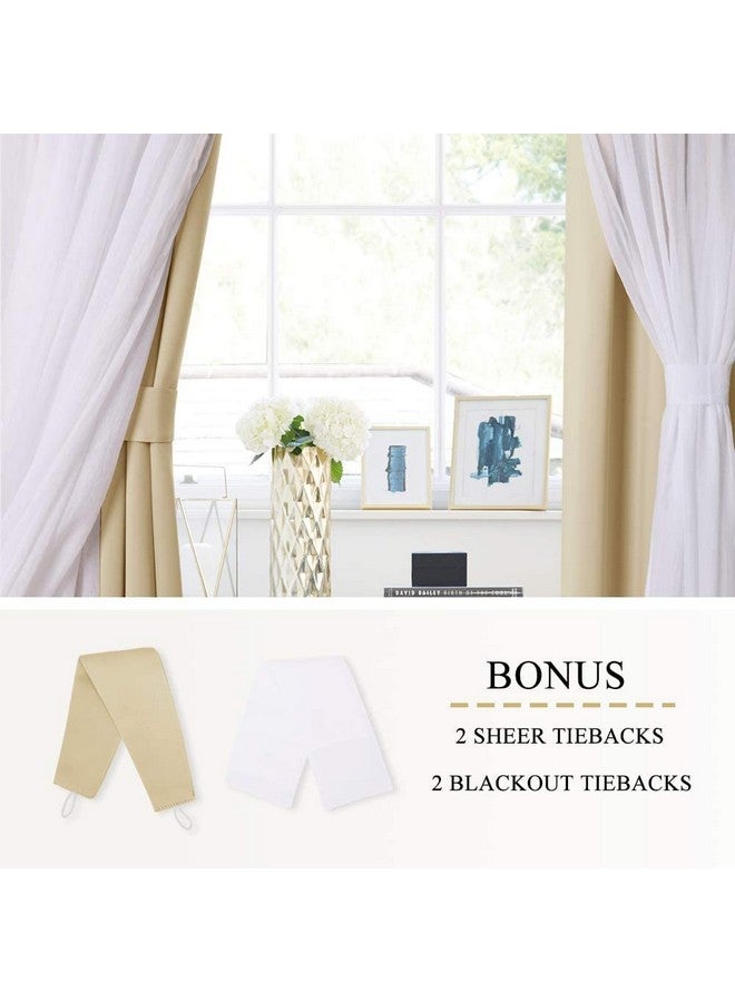 BFAM Sheer Solid Curtains Blackout - Heavy-Duty Light Block Curtain Panels Pair with Grommet Top for Bedroom, Set of 2 (Beige, 7 Ft) - Image 4