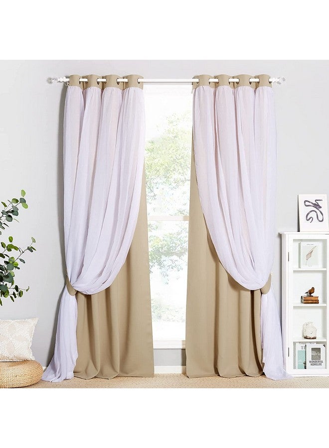 BFAM Sheer Solid Curtains Blackout - Heavy-Duty Light Block Curtain Panels Pair with Grommet Top for Bedroom, Set of 2 (Beige, 7 Ft) - Image 1
