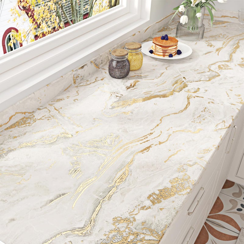 Wallercity Matte BeigeGold Marble Contact Paper for Countertops Vinyl Waterproof Peel and Stick Wallpaper for Cabinet Backsplashes Self Adhesive Countertop Wall Paper 158x787 Granite Wrap Cover