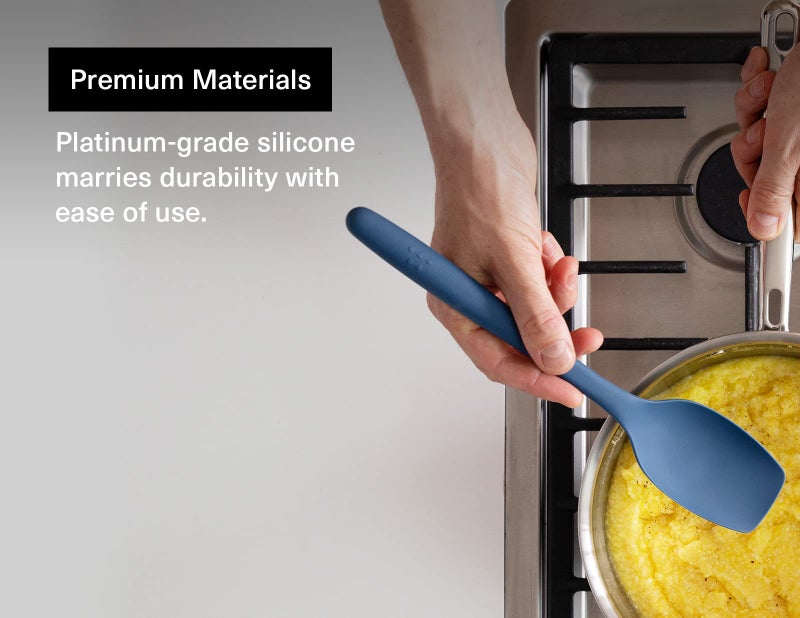 Misen Spoontula: hybrid for stirring  spooning  folding  and flipping. It's heat resistant  nonstick  with a rubber scraper  perfect for baking  easy care  and easy to use - 4 tools in one! - Blue - Image 3