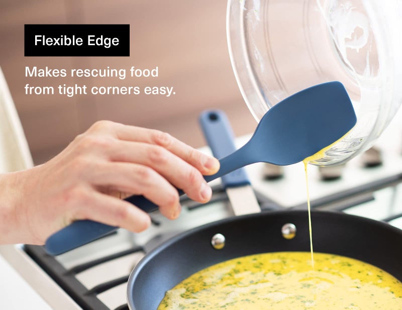 Misen Spoontula: hybrid for stirring  spooning  folding  and flipping. It's heat resistant  nonstick  with a rubber scraper  perfect for baking  easy care  and easy to use - 4 tools in one! - Blue - Image 2