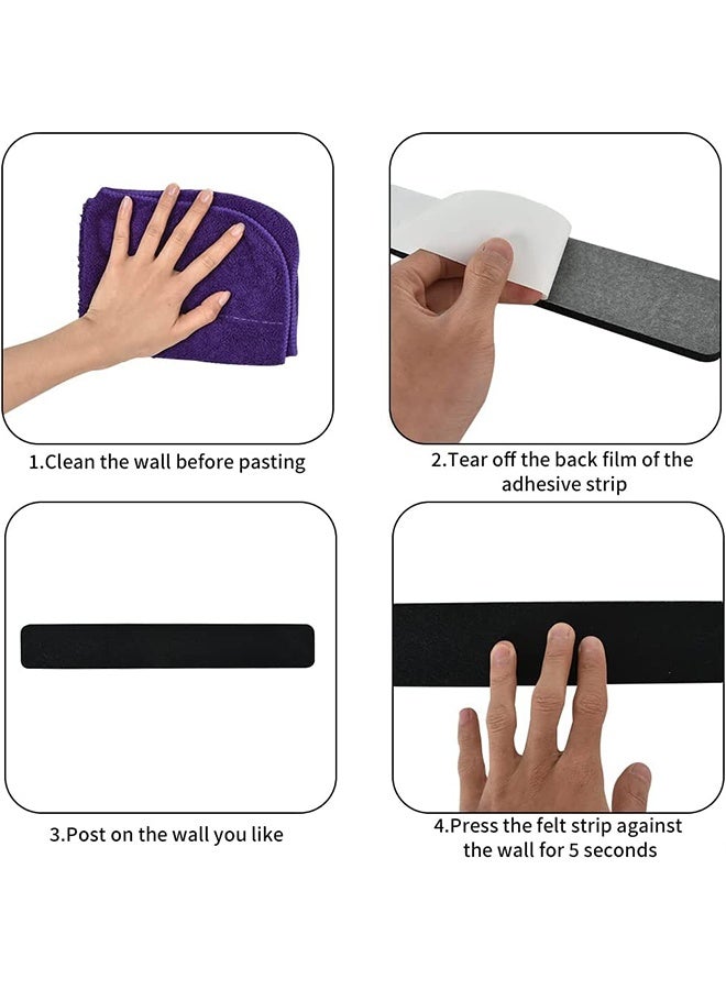 RESONIX 8 Pcs Self-Adhesive Bulletin Board Bar Strips with 50 Pushpins & 10 Wooden Clips – Felt Wall Cork Board for Office, School & Home Decor, Modular Organizer for Notes, Photos & Accessories (Black White Grey) - Image 5